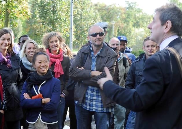 Mile End Park Director Michael Rowan talks to visitors to the park