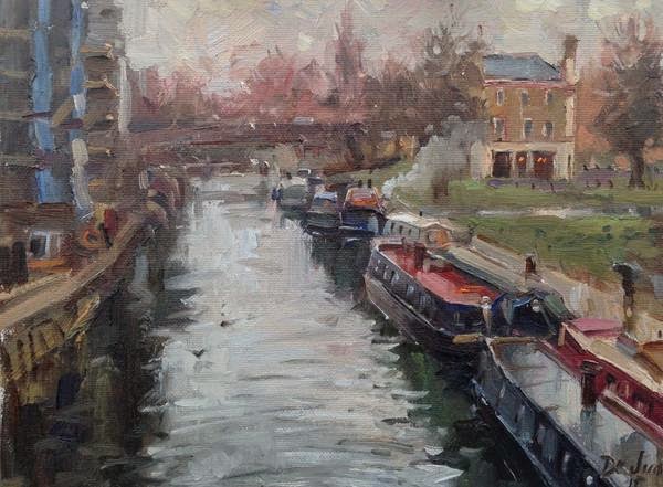 "The Palm Tree. Regent's Canal" London. 8"x10" oil on canvas. "Painted in the rain and cold but so worth it." @josedejuanart