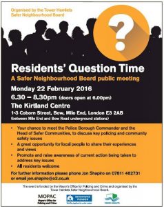 Mondat 22nd February 2016 - Residents Question Time with the Safer Neighbourhood Board