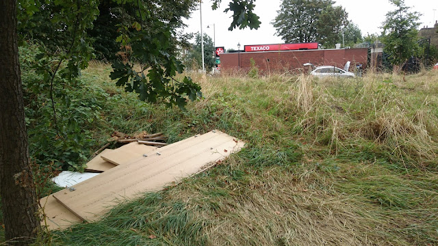 Rubbish dumped in Mile End Park next to Grove Road/Clinton Road junction