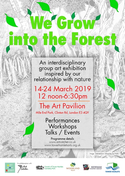 Drawing of forest promoting art exhibition