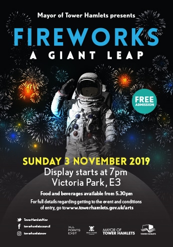 Flyer for fireworks display in Victoria Park